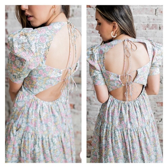 NWT EN SAISON x Revolve Floral Cotton Poplin Open Back Midi Dress Medium - Picture 4 of 9